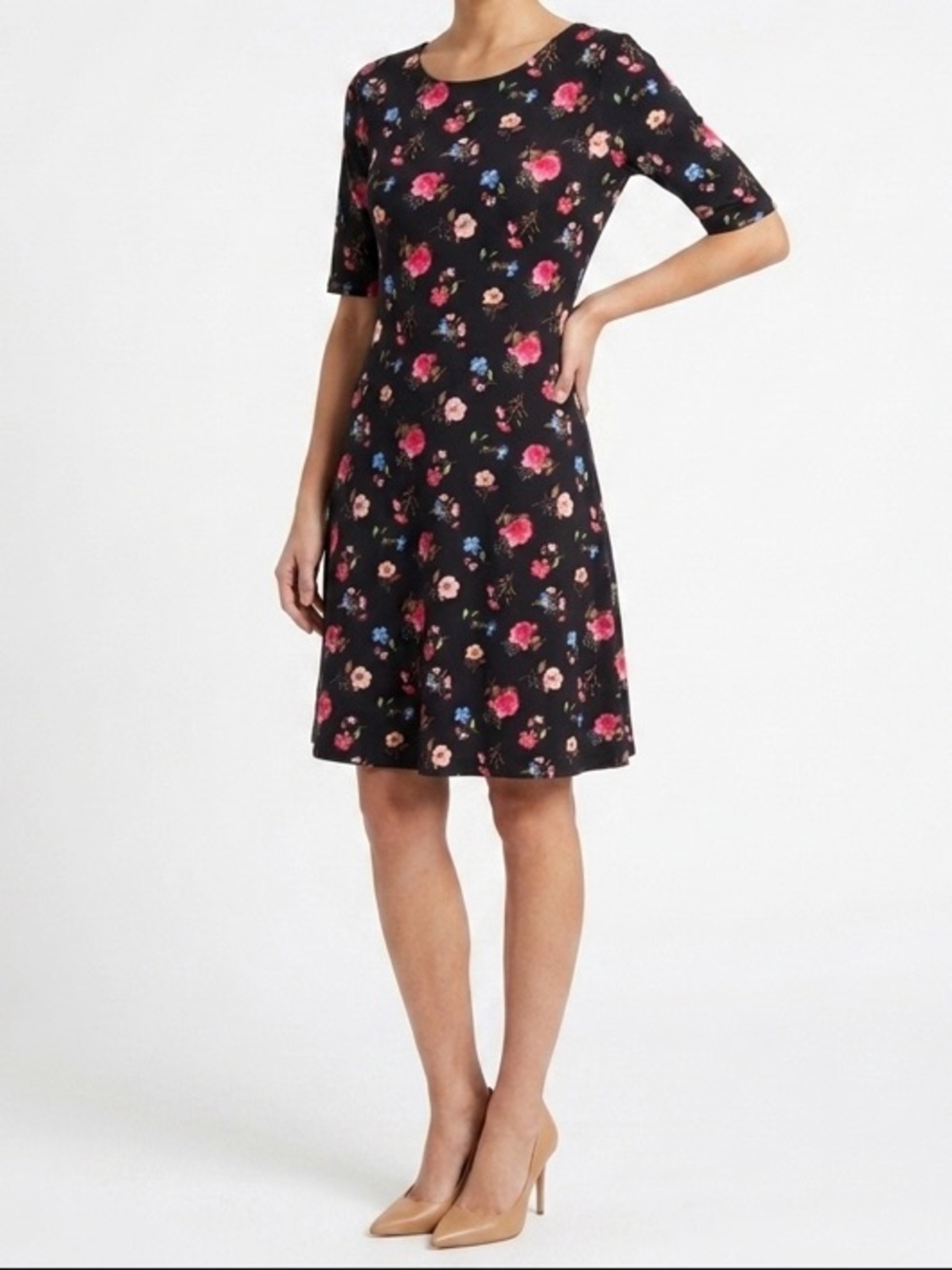 FOREVER 21 Ditsy Floral A-Line Short Sleeve Knee Length Casual Core Dress S